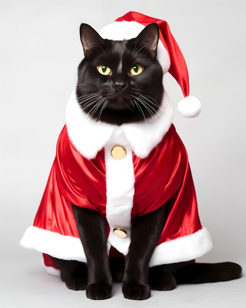 A cat wears santa suit