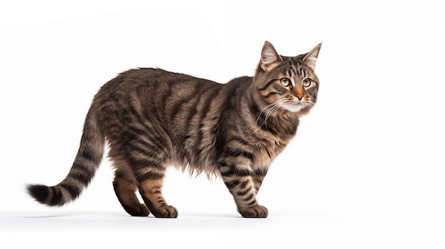 A cat on white background they commonly referred to as the domestic cat or house cat