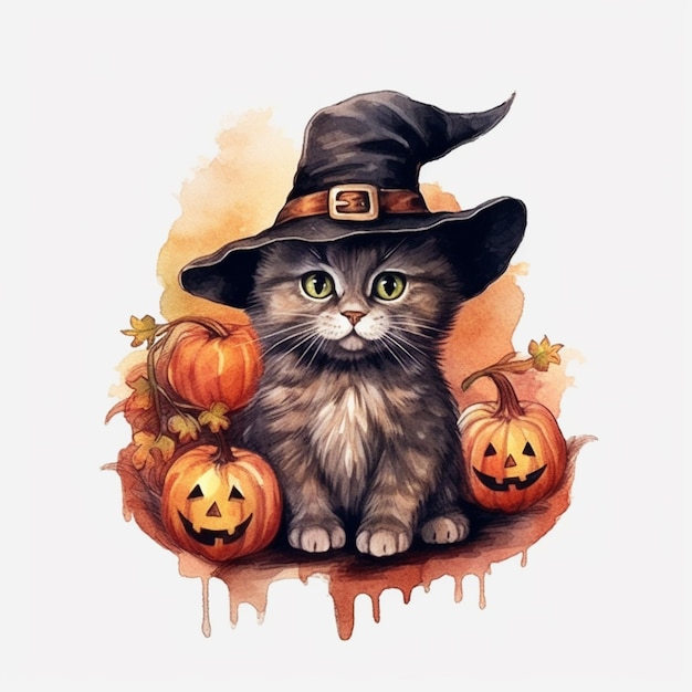 Cat in a witch hat