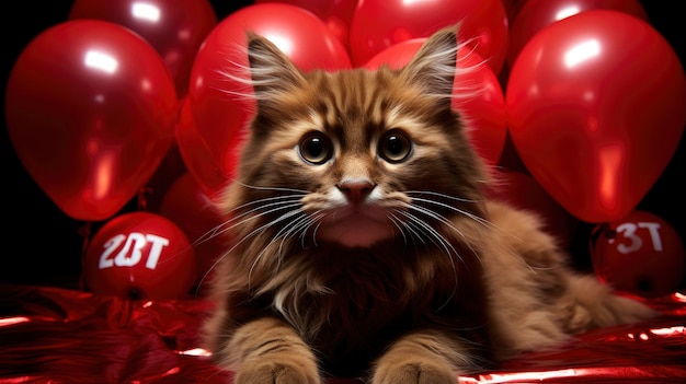 Foto un gatto con un favore di festa del 2023 emozionato immagini di sfondo allegre hd illustrazioni