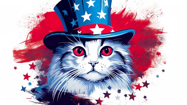 cat with american flag in a luxury suite