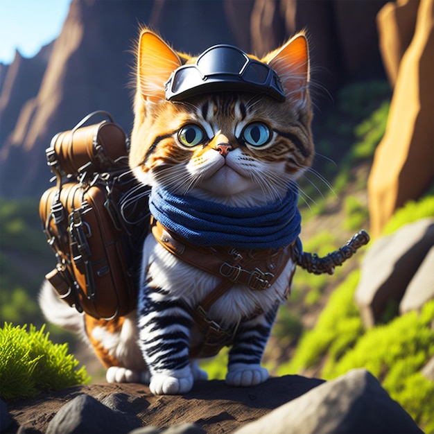 Cat with Backpack and map symbolizes the spirit of adventure