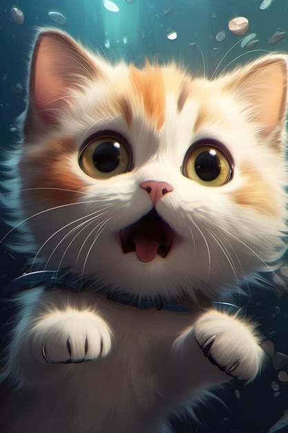 A cat with big eyes is looking up at the camera | Premium AI-generated