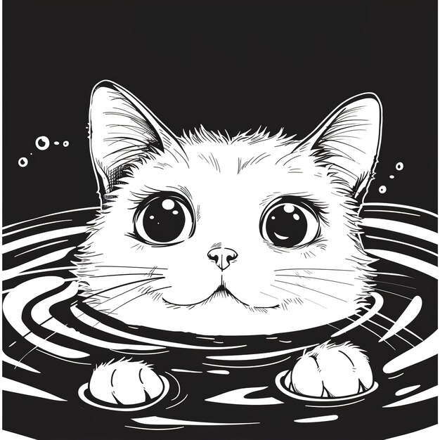 a cat with big eyes is in the water