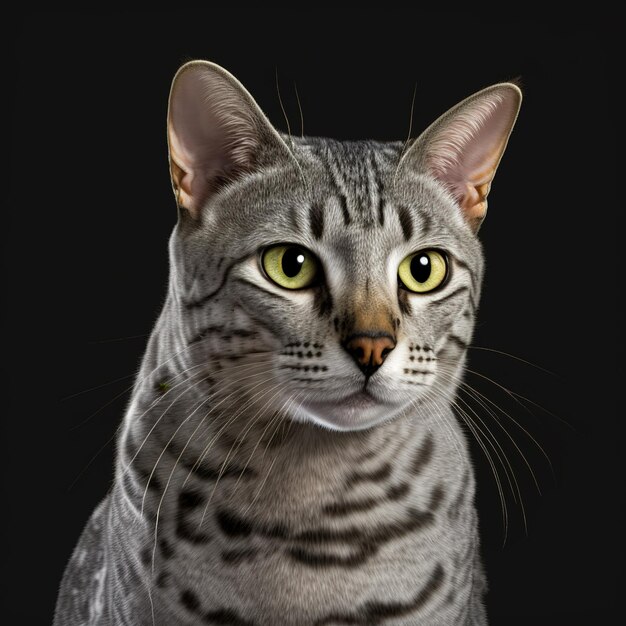 A cat with a black background and yellow eyes.