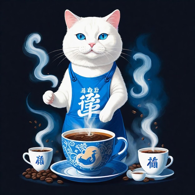 Photo a cat with a blue apron that says quot tea quot on it