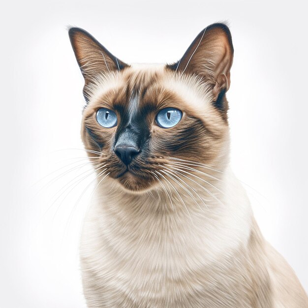 青い目と白い背景を持つ猫