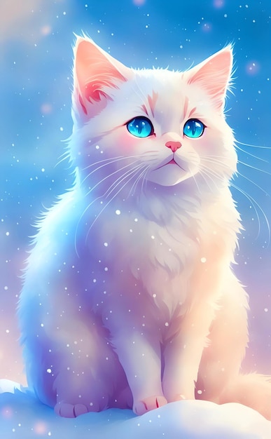 Cat with blue eyes on a blue background