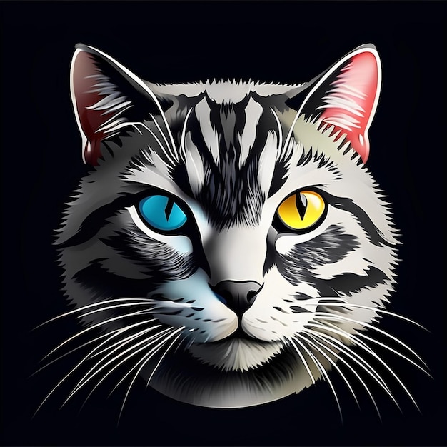 A cat with blue eyes is shown on a black background.