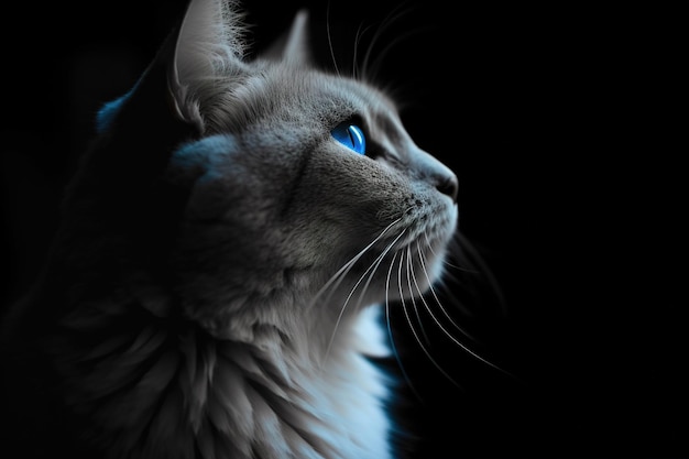 Cat with blue eyes looking up at the sky