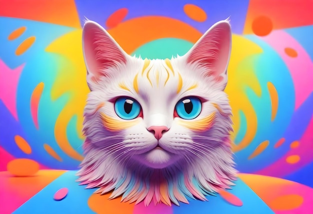 Foto un gatto con gli occhi blu e uno sfondo rosa e blu