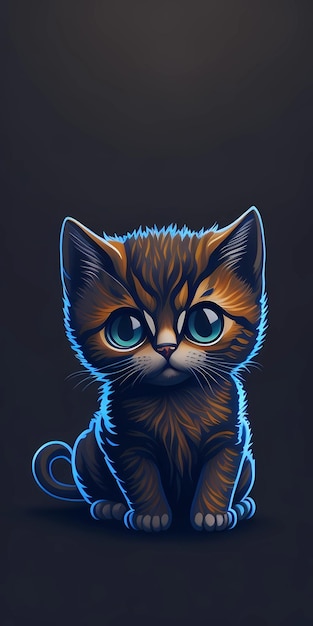 파란 눈을 가진 고양이는 검은 배경에 앉아 있습니다.