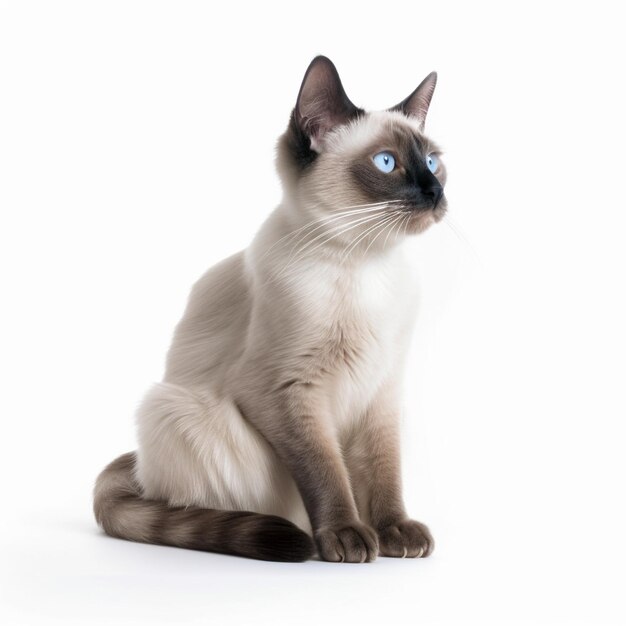 Premium AI Image | A cat with blue eyes sits in front of a white ...