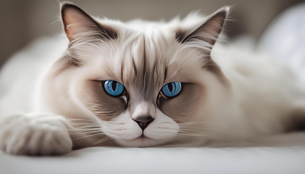 a cat with blue eyes and a white nose