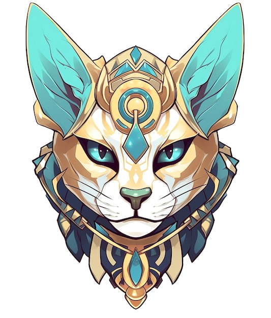 A cat with a blue head and gold ears.