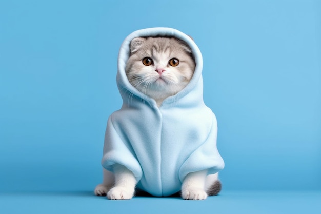 a cat with a blue hood that says quot a quot on it