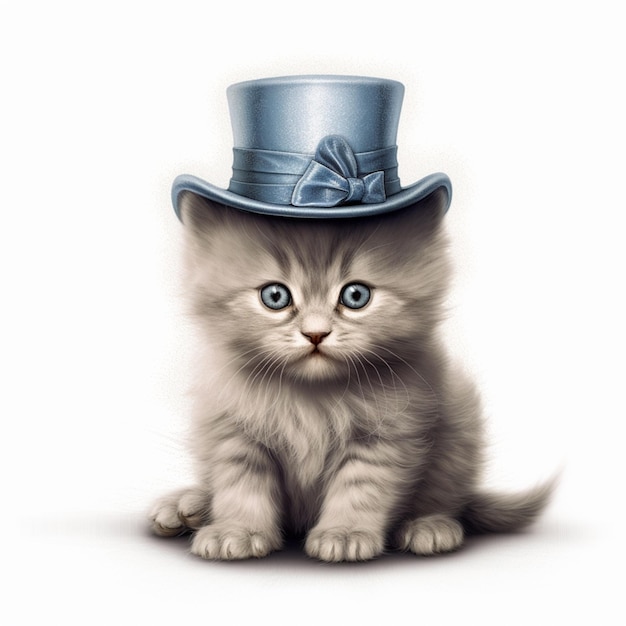 A cat with a blue top hat is wearing a blue top hat.