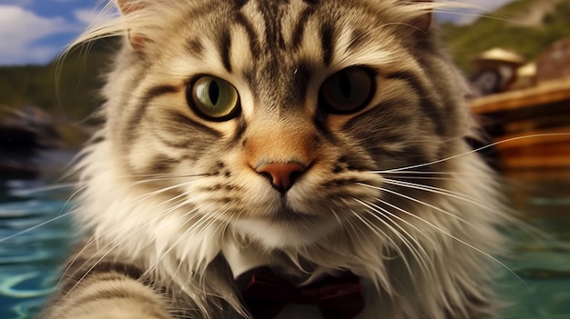 a cat with a bow tie that says " whiskers ".