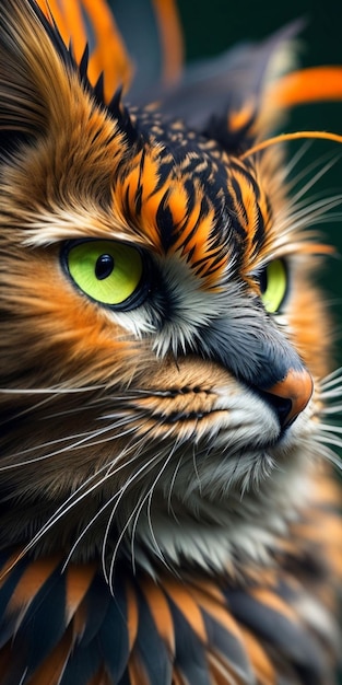 A cat with a bright orange fur and green eyes