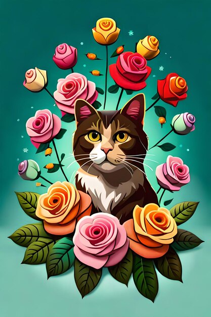 A cat with a bunch of roses on it