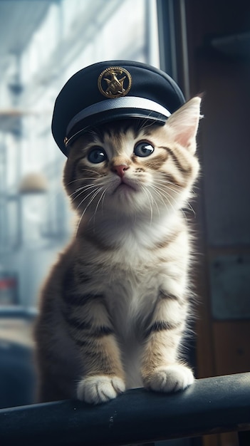 A cat with a cap on