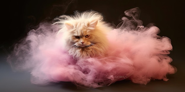 a cat with colored smoke around it