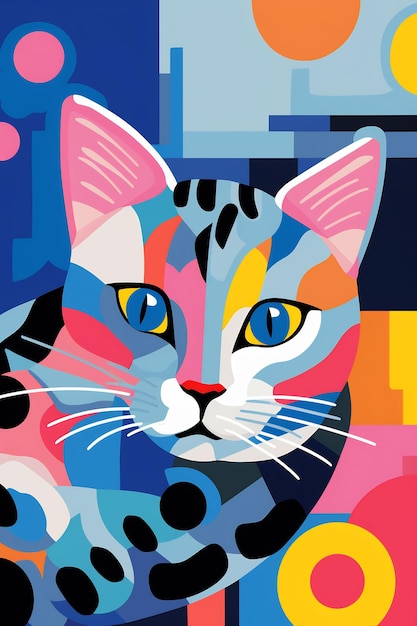 a cat with a colorful face is shown in a colorful illustration
