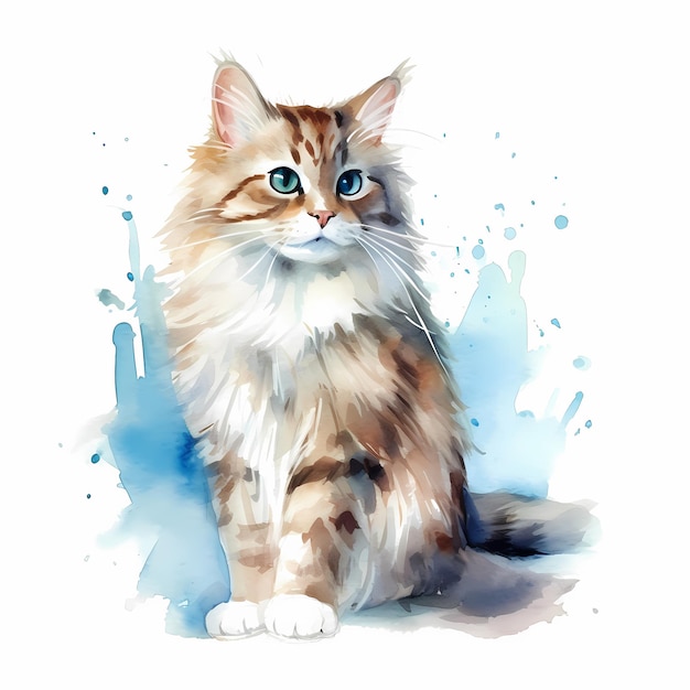 A cat with a colorful head and yellow eyes Watercolor cat AI generator