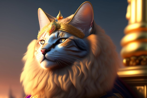 A cat with a crown on its head