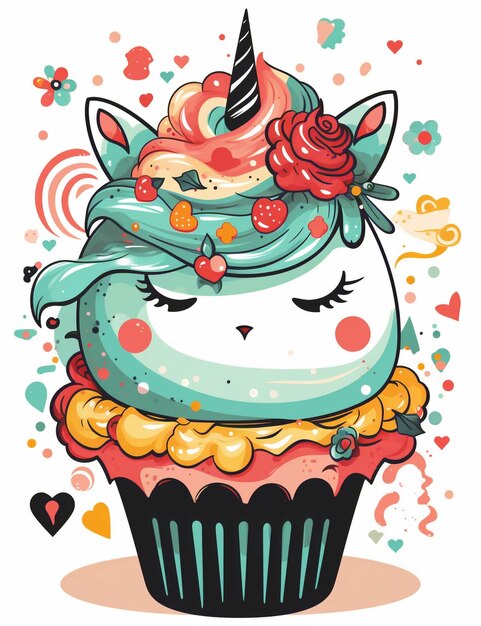 A cat with a cupcake on it that says hello kitty.