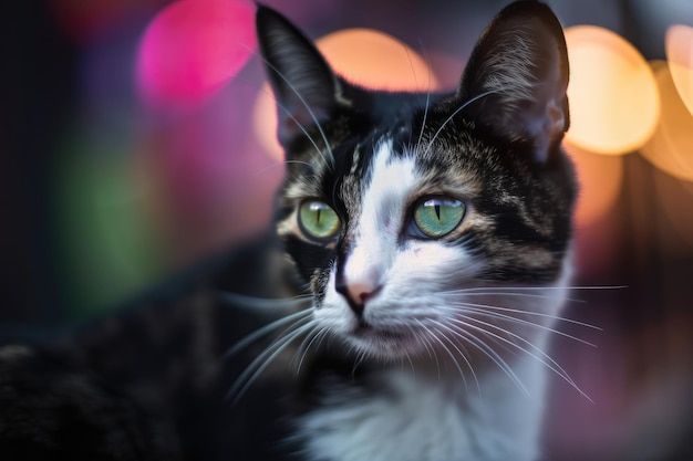 A cat with a defocused abstract background