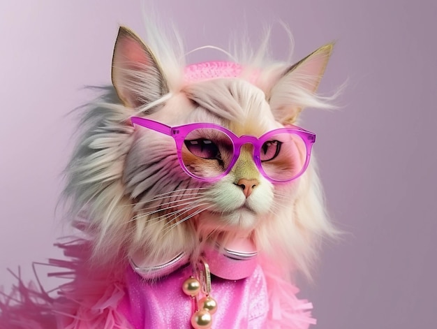 Кошка в модной одежде в солнечных очках