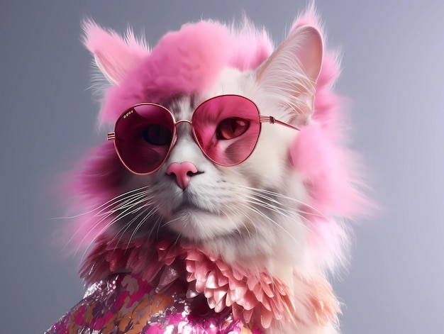 Cat with fashionable dressing wearing sunglasses