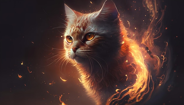 A cat with a fire in his mouth