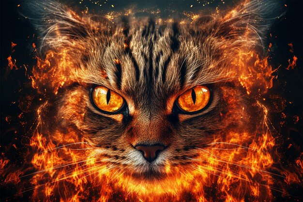 Premium AI Image | A cat with fire on its eyes