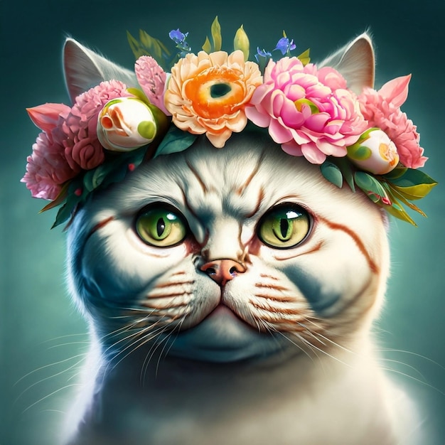 Cat with flower crown AI