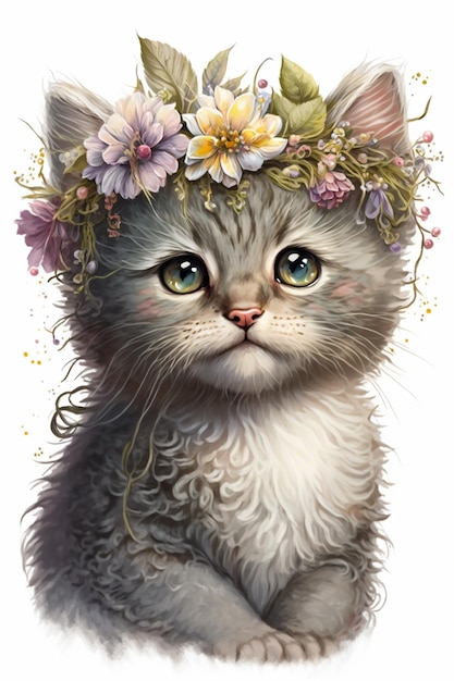 A cat with a flower crown