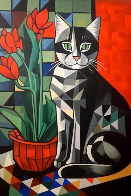 A cat with a flower in the middle