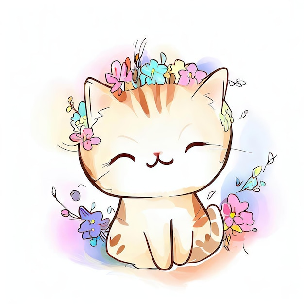 A cat with flowers on his head