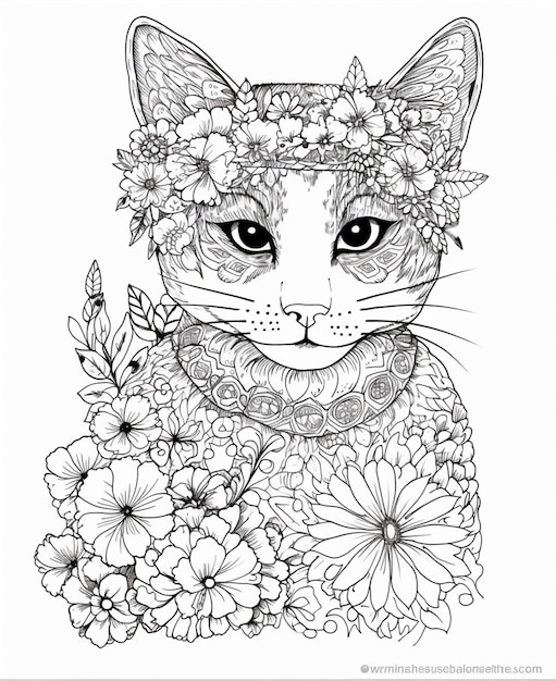 A cat with flowers on his head