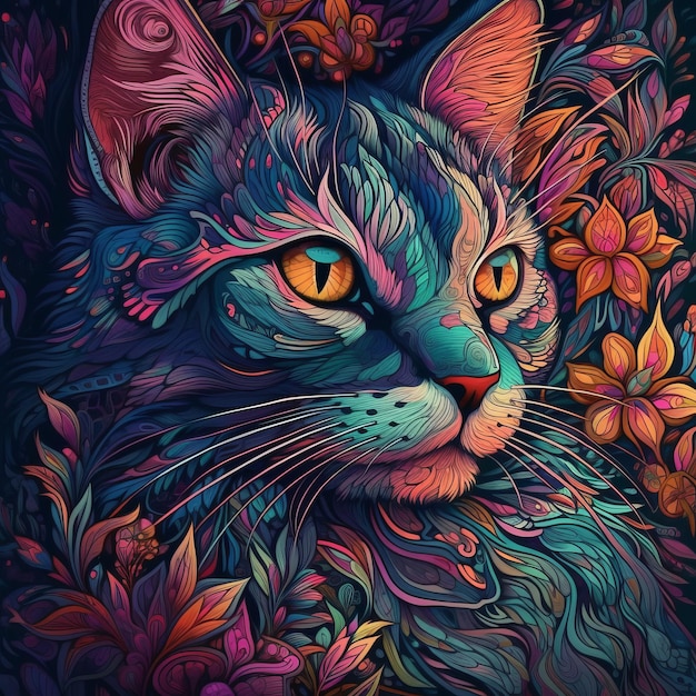 A cat with a flowery background