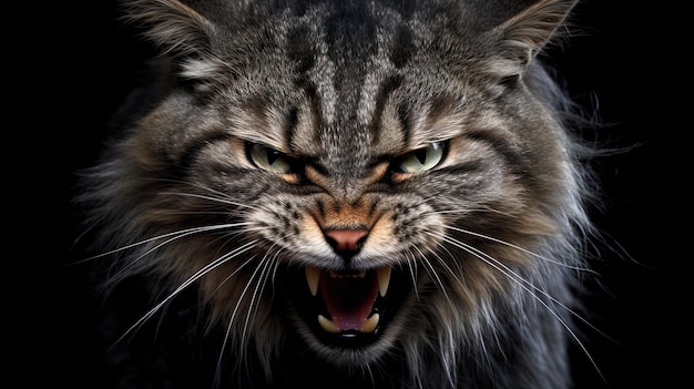 A cat with a frightening angry expression