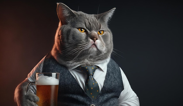 A cat with a glass of beer