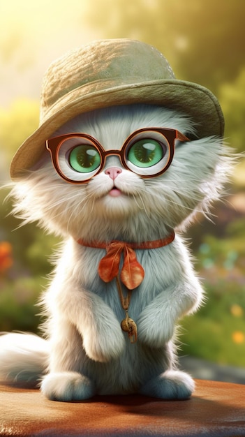 Cat with glasses and a hat