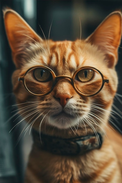 Cat with glasses looking at the camera