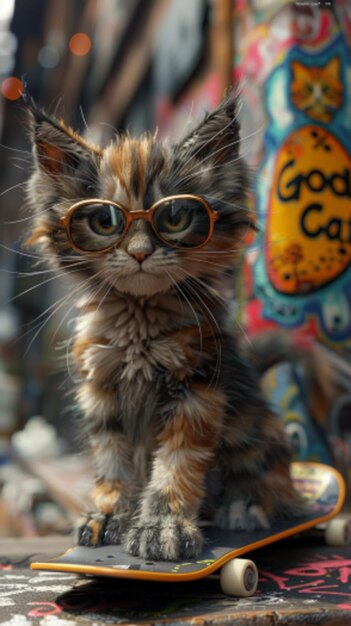 Photo a cat with glasses that says good cat on it