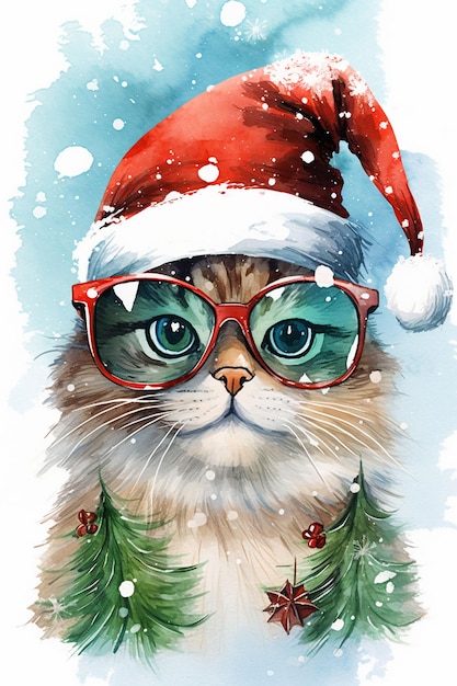 Cat with glasses in winter sketch