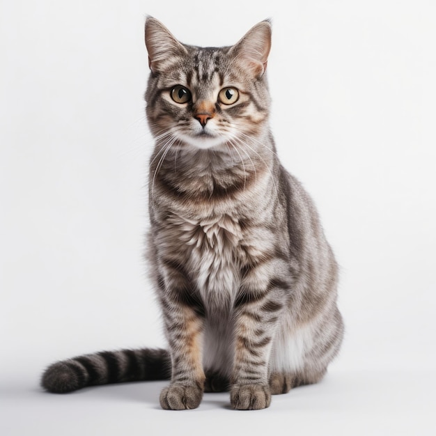 A cat with a gray and black striped fur.