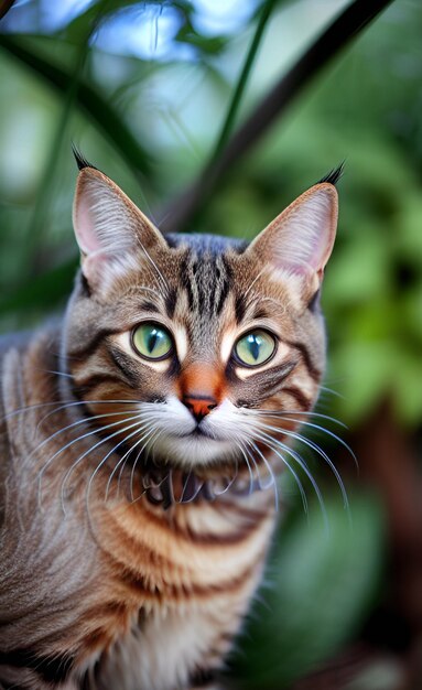 A cat with green eyes and a collar