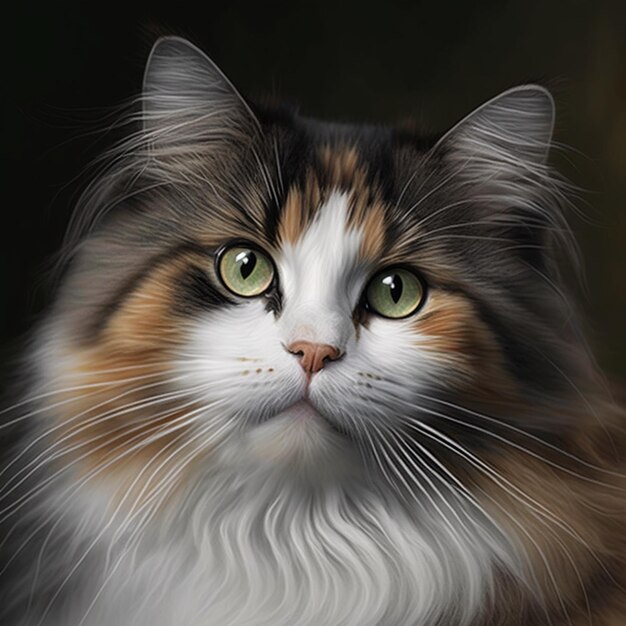 A cat with green eyes is shown in a painting.